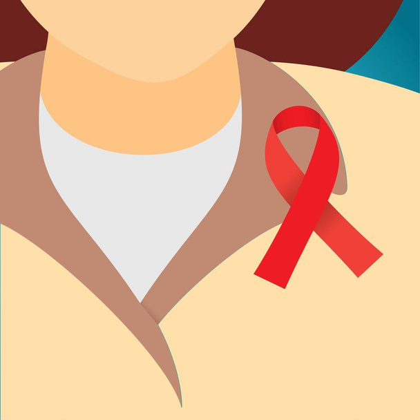 Person with red ribbon on lapel, world AIDS day awareness - Vector, Imagen