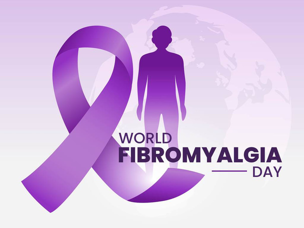 Maailman Fybromyalgia päivä suunnittelu ihmisten ja violetti nauha - Vektori, kuva