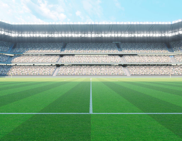 Jalkapallostadionilla tavoitteet merkitty vihreä ruoho kentällä päivällä - 3D tehdä - Valokuva, kuva