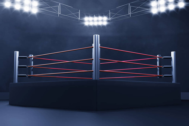 Professional boxing ring 3d illustration - Φωτογραφία, εικόνα
