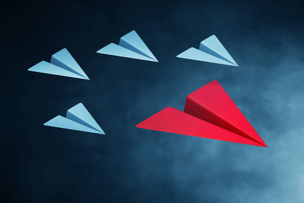 Group paper plane on dark background 3d illustration - Фото, изображение