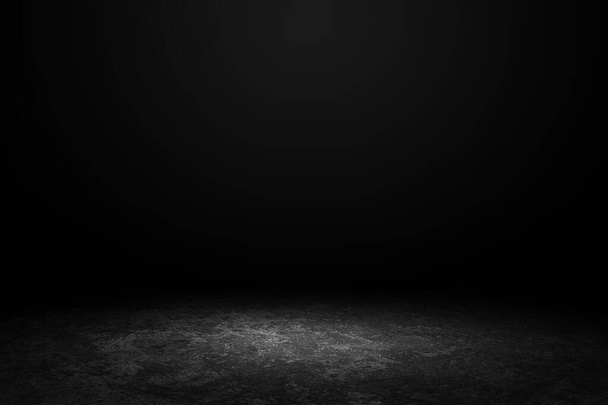 Витрина с прожектором. Чёрный фон в студии. Использование в качестве монтажа для отображения продукта - Фото, изображение