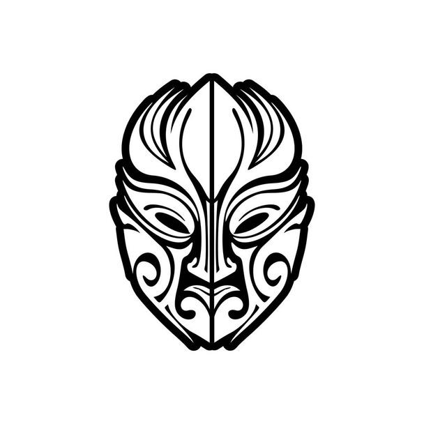 Een vector tattoo schets van een Polynesische god masker in zwart-wit. - Vector, afbeelding