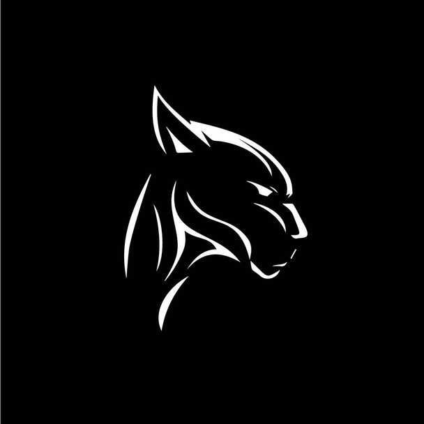 panther head dotwork tattoo with dots shading, tippling tattoo. Hand drawing wild animal emblem on black background for body art, minimalistic sketch monochrome logo. Vector illustration. - Вектор,изображение