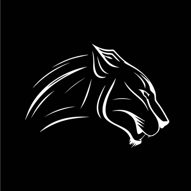 panther head dotwork tattoo with dots shading, tippling tattoo. Hand drawing wild animal emblem on black background for body art, minimalistic sketch monochrome logo. Vector illustration. - Vector, Imagen