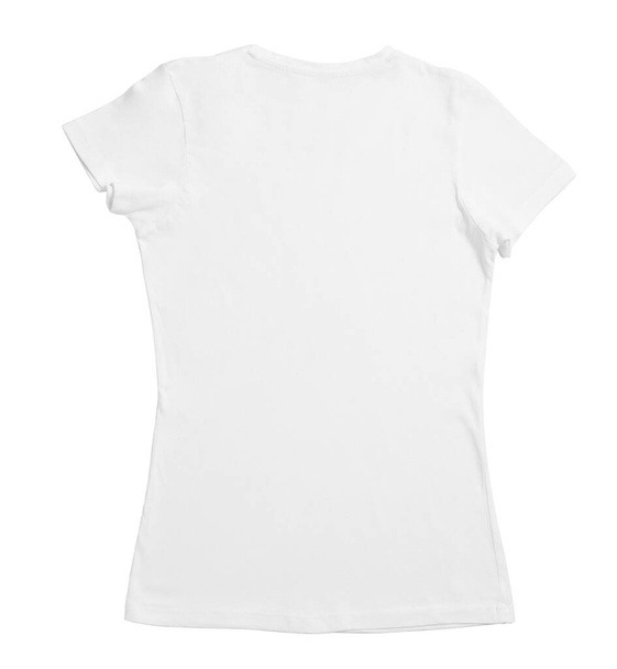 Stylish female T-shirt isolated on white, top view - Fotó, kép