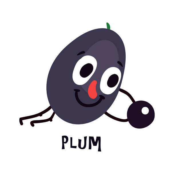 Cute plum cartoon character doing sport with ball vector illustration - Вектор, зображення