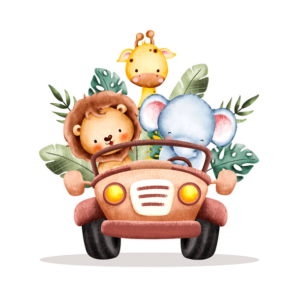 cute little baby with a toy car - Vector, Imagen
