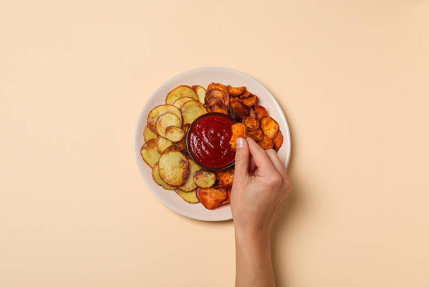 Concept of tasty food - sweet potato fries - Fotoğraf, Görsel