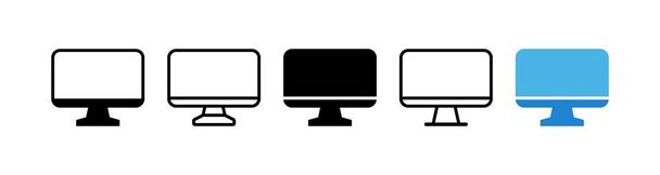 Monitor. Monitores de computador planos, pretos, azuis. Ícones vetoriais - Vetor, Imagem