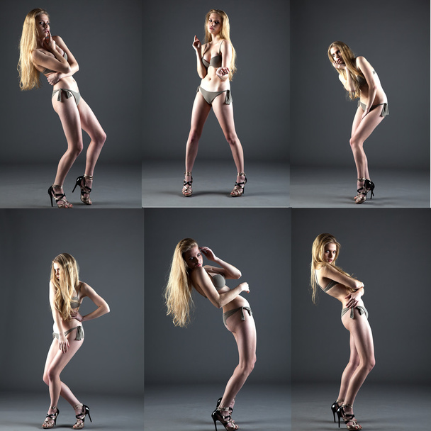 collage nice girl in bikini and heels posing - Photo, Image