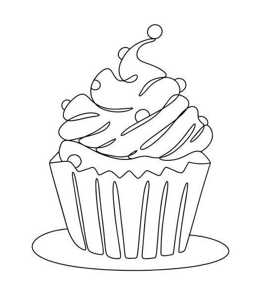  Delicious muffin drawn in one line. Pastry. Bakery. For different uses. Vector illustration - Vector, imagen