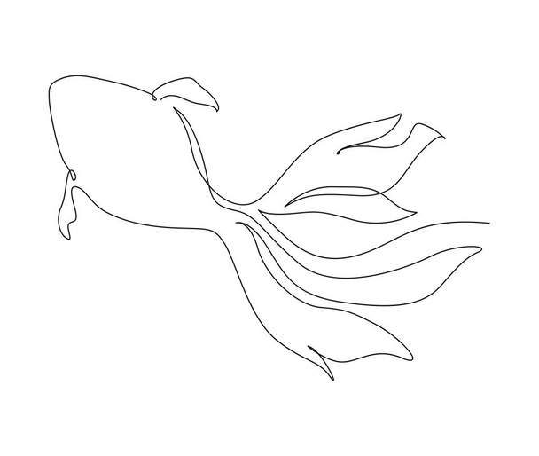 Dibujo continuo de una línea de peces. Ilustración simple del vector de contorno de peces dorados. Vista superior. - Vector, imagen