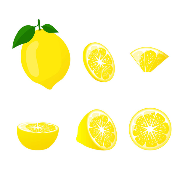 Limonata suyu veya vitamin logosu için dilimlenmiş yeşil yapraklı bir limon. Posterler, logolar, etiketler, etiketler, çıkartmalar, ürün ambalaj tasarımı vs. için. Vektör illüstrasyonu. - Vektör, Görsel