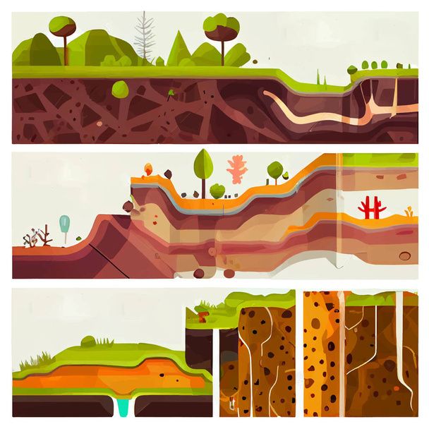 illustrazione vettoriale del gruppo strato sotterraneo di terra. - Vettoriali, immagini