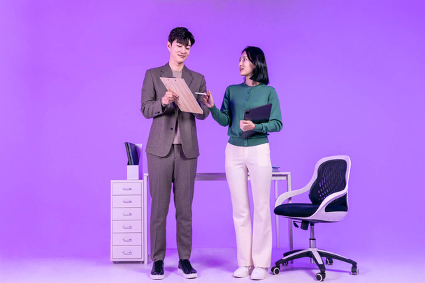 business working concept, young Korean Asian woman and man - Fotoğraf, Görsel