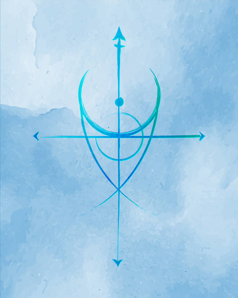 Sigil of Protection. Divine Magical Amulets. Sacred Geometry, religious symbol. Hand drawing icon, logos and prints, direction of fortune. Vector isolated on blue watercolor background - Vetor, Imagem