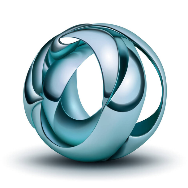 Abstract figure made of light blue plates, curved and intertwined in the form of a sphere, with glares and shadow on a white background - Vector, Imagen