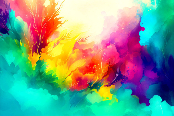 Abstrato vibrante pintado aquarela splash textura fundo design. Papel de parede decorativo com arte pincel de tinta - Foto, Imagem