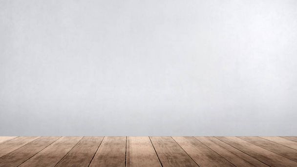Wooden floor with white wall background - Zdjęcie, obraz