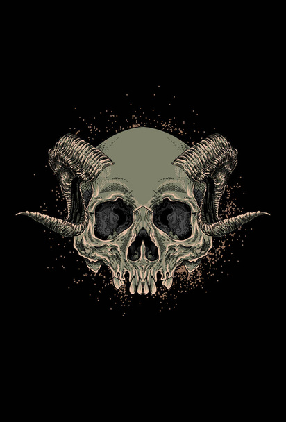 Skull with horn vector illustration - Vector, imagen