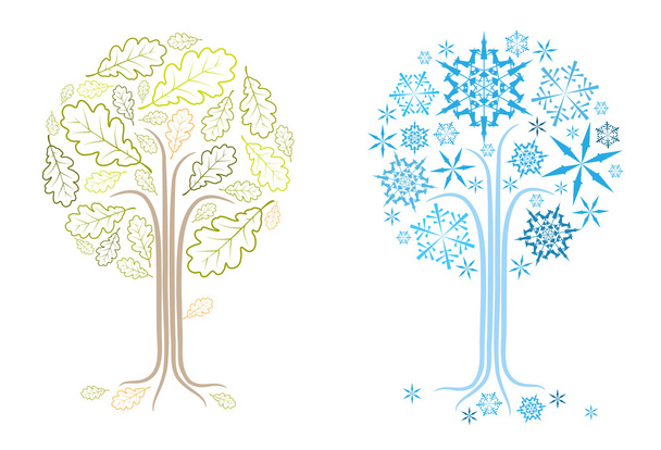 árvore de carvalho vetorial em diferentes estações
 - Vetor, Imagem