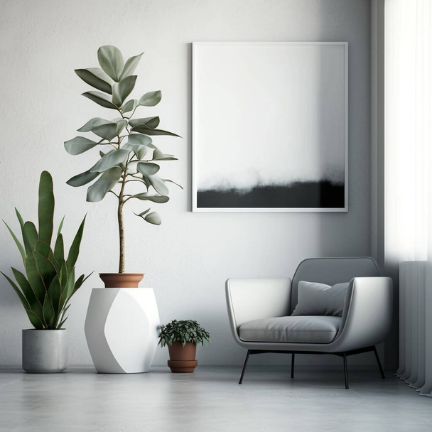 bedroom interior design of modern living room with empty frame, table decoration, home decor, scandinavian style - Φωτογραφία, εικόνα
