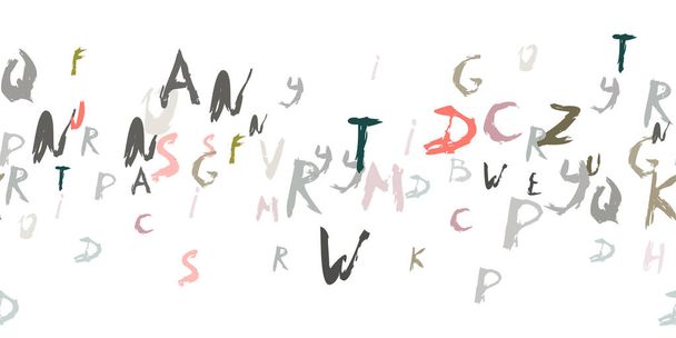 Kleur alfabet vector symbolen. Naadloos patroon van handgetekende penseel kalligrafie lettertype op wit. Grunge borstel textuur alfabet. Moderne textuur pennenstreek. Modern behang, inpakpapier, textiel - Vector, afbeelding