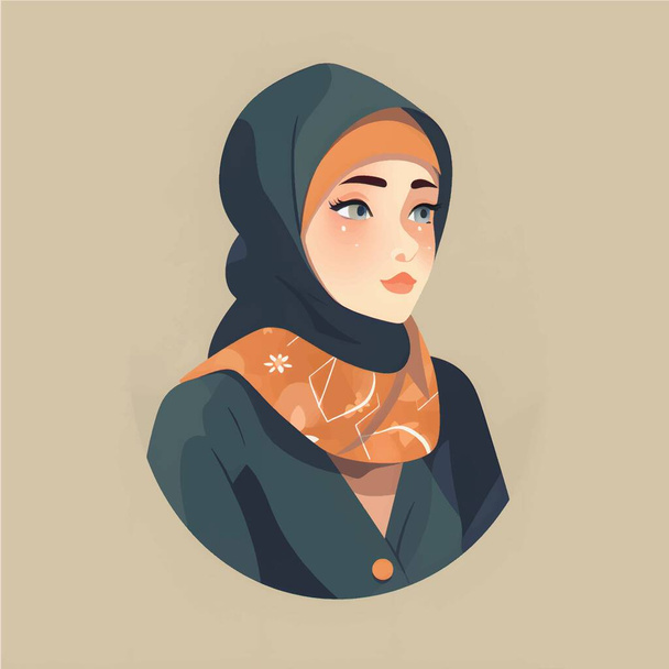 Hijab menina Ilustrações: Estilo de desenhos animados plano Depicting Modestamente Vestidas Mulheres Elegantes - Vetor, Imagem