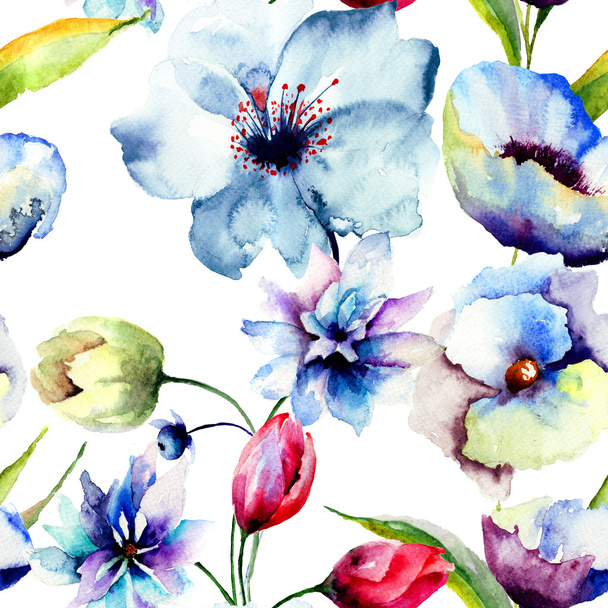 Seamless pattern with Original flowers - Foto, Imagem