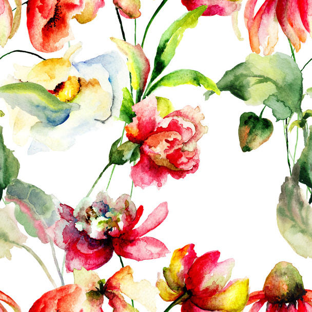 Seamless wallpaper with wild flowers - Valokuva, kuva