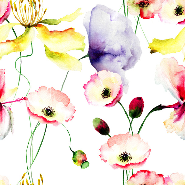 Seamless wallpaper with spring flowers - Zdjęcie, obraz
