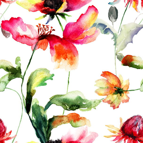 Seamless pattern with original flowers - Zdjęcie, obraz