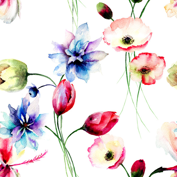Seamless wallpaper with wild flowers - Foto, imagen