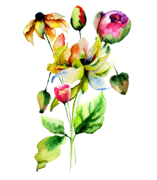 Floral watercolor illustration - Valokuva, kuva