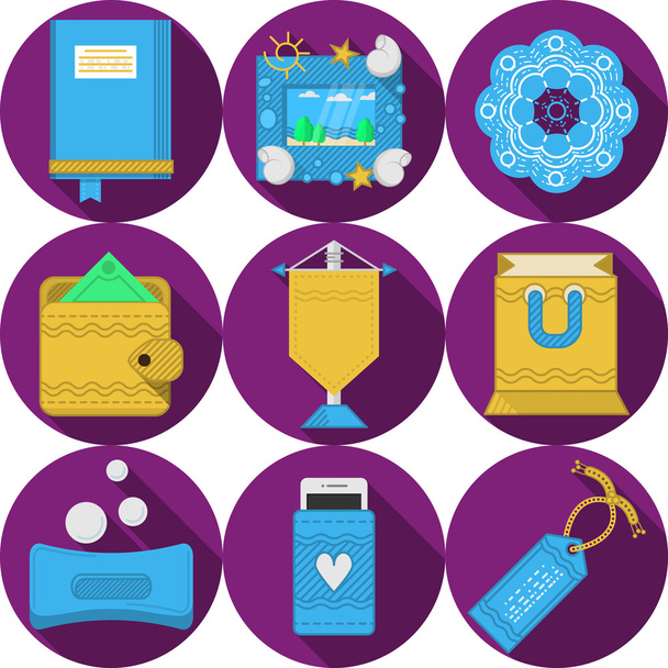 Flat purple vector icons for handmade gifts - Wektor, obraz