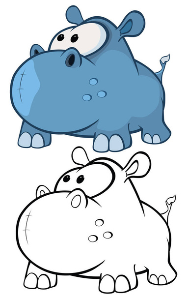 Vector Illustration of a Cute Cartoon Character Hippo for you Design and Computer Game. Coloring Book Outline Set - ベクター画像