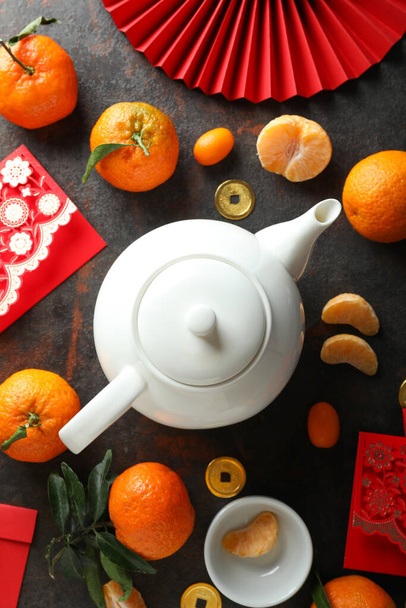 Concept of tea, asian tea, top view - Foto, Bild