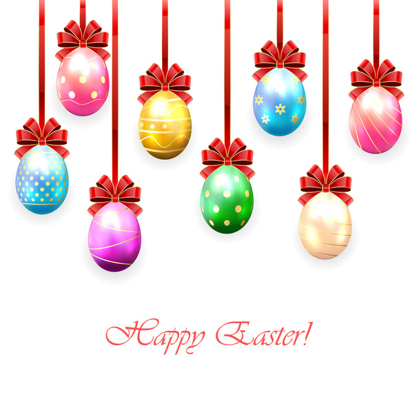 Colorful Easter eggs with bow - Vetor, Imagem