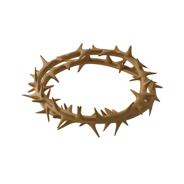 イエス・キリストのとげの冠。宗教イースターシンボル救済。クリッピングパスを持つ白い背景に隔離された3Dアイコングラフィック図面. - 写真・画像