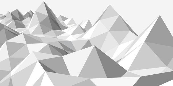 Abstract light gray mountainous landscape background, 3d mesh, low poly modeling, white crystals, vector design - Vetor, Imagem