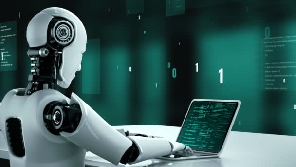 Футуристичний робот штучний інтелект, вологий штучний інтелект, розробка технології програмування штучного інтелекту та концепція машинного навчання. Роботизовані біонічні наукові дослідження для майбутнього людського життя. 3D візуалізація
. - Кадри, відео