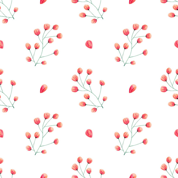 Bezszwowy wzór kwiatowy. Akwarelowe tło z różowymi abstrakcyjnymi kwiatami i płatkami do tkanin, tapet, dekoracji wnętrz - Zdjęcie, obraz