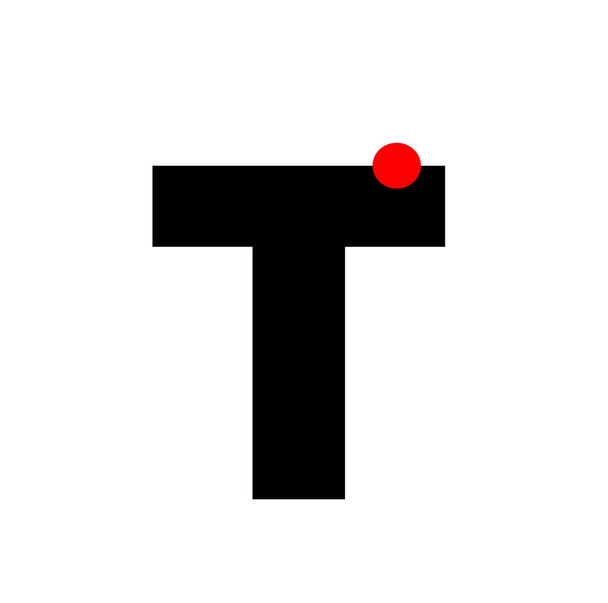 Letter T with a red dot. T company monogram. - Vetor, Imagem
