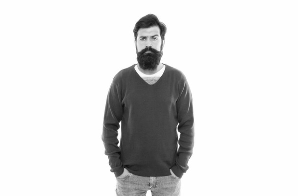 mature man with beard. hair and beard care. hipster isolated on white. confident and handsome guy with moustache. male fashion. mens beauty. serious bearded man. - 写真・画像