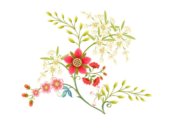 Fantasy flowers in retro, vintage, jacobean embroidery style. Element for design. Vector illustration. - ベクター画像