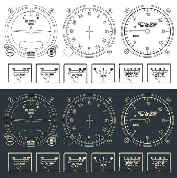 Stylizowany wektor ilustracji planów panelu sterowania samolotem - Wektor, obraz
