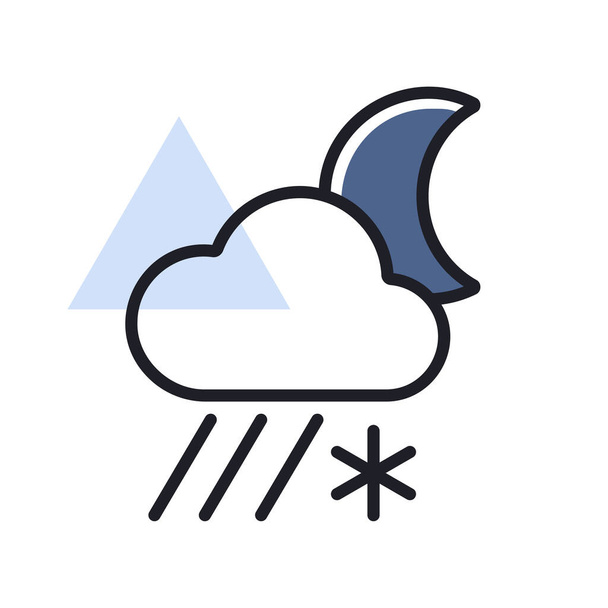 Nube de lluvia con icono de luna de nieve. Signo de meteorología. Símbolo gráfico para viajes, turismo y clima sitio web y aplicaciones de diseño, logotipo, aplicación, interfaz de usuario - Vector, Imagen