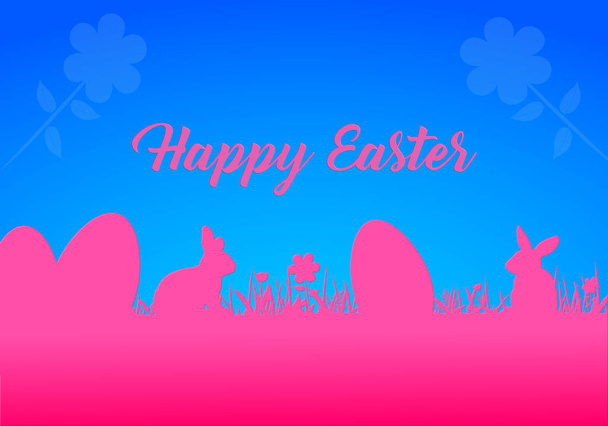 Tarjeta de felicitación de Pascua con huevos, conejos y flores. Concepto Pascua. - Foto, Imagen