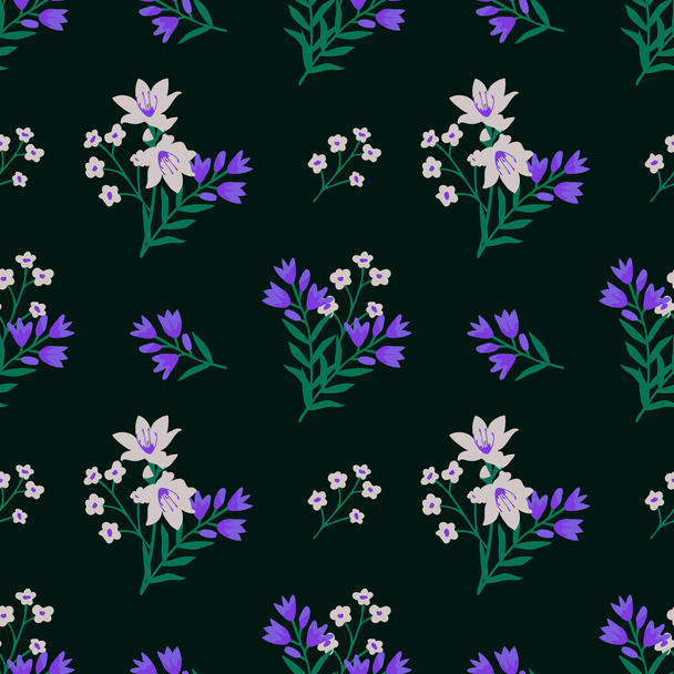 Seamless floral pattern with white and purple flowers - Vector, afbeelding
